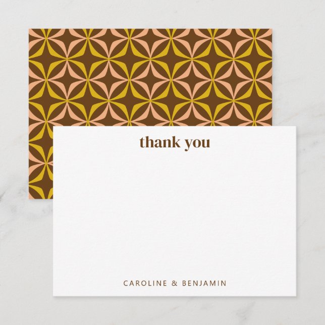 Retro Colourful Yellow Geometric Modern Wedding Thank You Card (Front/Back)