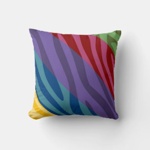 Retro Colourful Zebra Print Fur Cushion