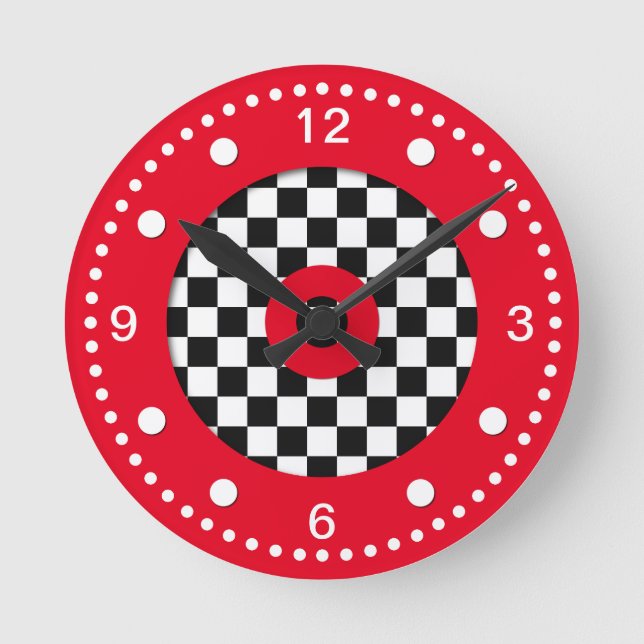 Retro Colours Checks and Red Wall Clock (Front)