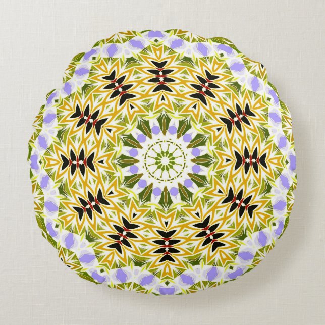 Retro colours circle mandala green colours round k cushion (Front)