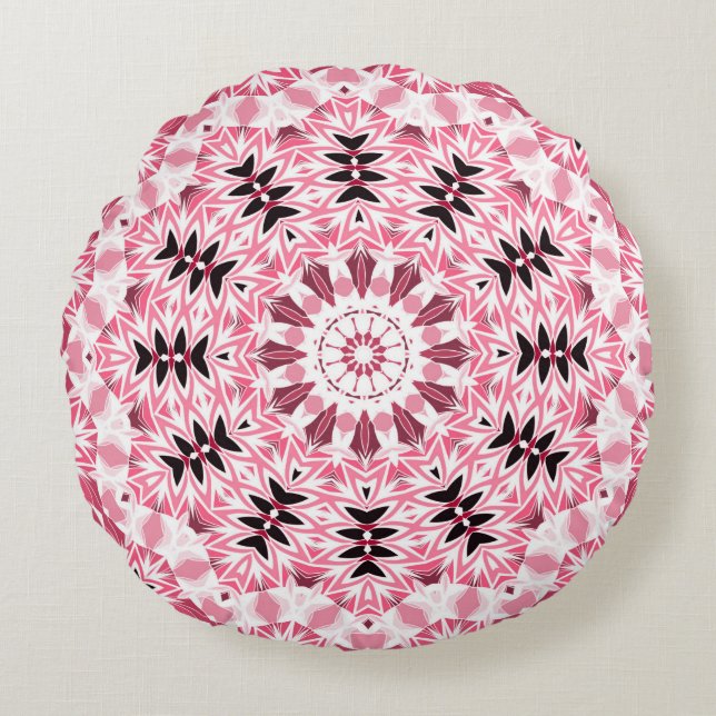 Retro colours circle mandala pink colours round ka round cushion (Front)