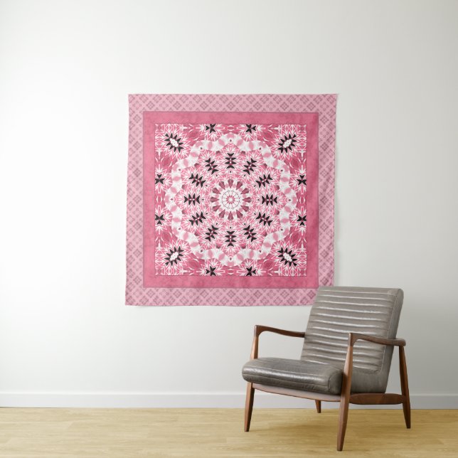 Retro colours circle mandala pink colours round ka tapestry (In Situ (Horizontal))