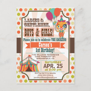 Retro Colours Circus Puppy Birthday Party Invitation Postcard