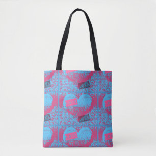 Retro Colours Love Heart Pattern Tote Bag