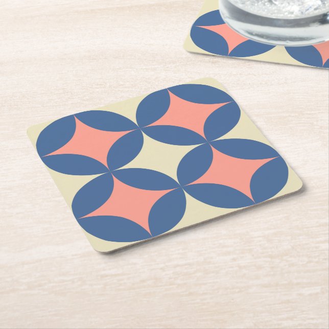Retro Colours Mid Century Modern Circles Square Paper Coaster (Angled)