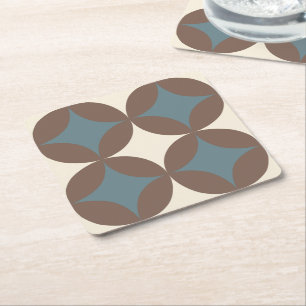 Retro Colours Mid Century Modern Circles Square Paper Coaster