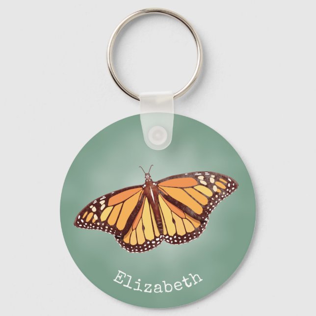 Retro colours Monarch Butterfly w wings open Key Ring (Front)