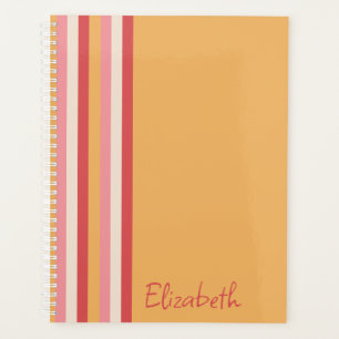 Retro Colours Orange Pink Gold Stripes Script Name Planner