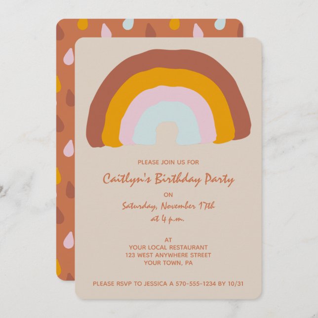 Retro Colours Rainbow Doodle Birthday Party Invitation (Front/Back)