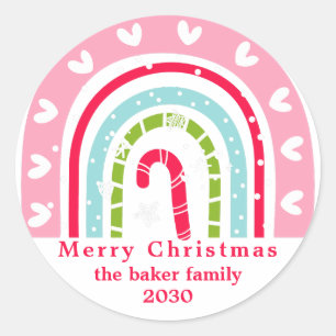 Retro Colours Rainbow Doodle Merry Christmas Classic Round Sticker