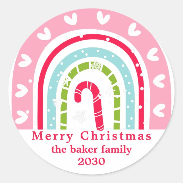 Retro Colours Rainbow Doodle Merry Christmas Classic Round Sticker (Front)