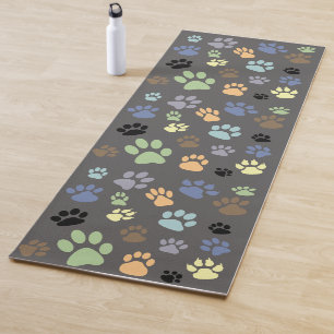Retro Colours Scattered Dog or Cat Paw Prints Yoga Mat