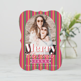 Retro Colours Stripes Christmas Photo Holiday Card