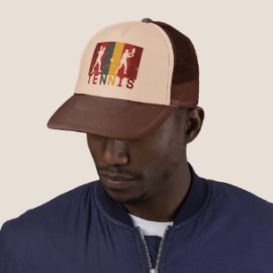 Retro colours, tennis players, grunge look trucker hat