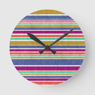Retro Colours Textured Look Stripes Round Clock