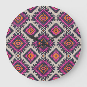 Retro colours, tribal Navajo design. Large Clock
