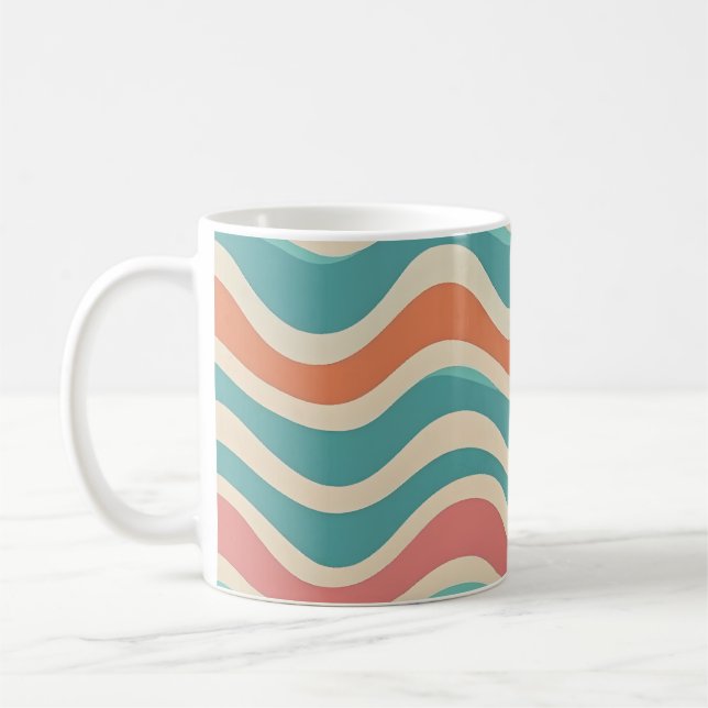 Retro Colours Wave Boho Style Abstract Patterns Coffee Mug (Left)