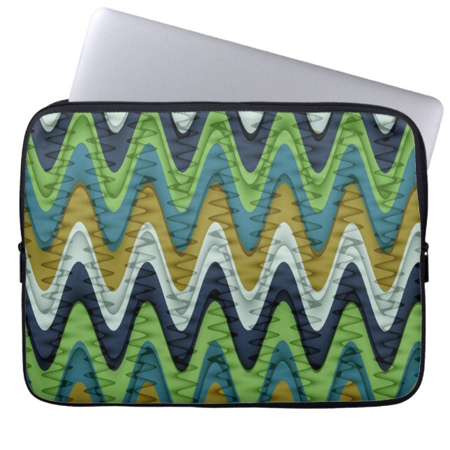 Retro colours wavy stripes pattern laptop sleeve (Front)