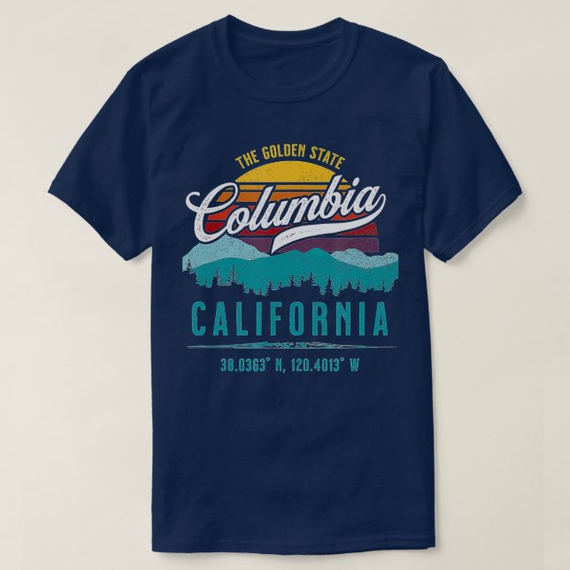 Retro Columbia California Mountains Sun Grunge Art T-Shirt (Design Front)