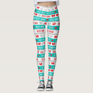 Retro Comic Best Mum Hearts Lips Bow Leggings