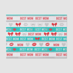 Retro Comic Best Mum Hearts Lips Bow Tissue Paper