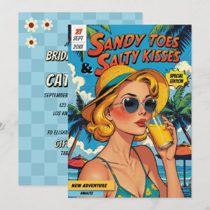 Retro Comic Book Cover Tropical Bridal Brunch  Invitation