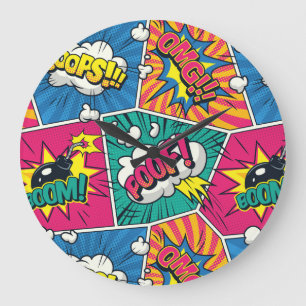 Retro Comic Book Explosion POOF Pop Art Time Large Clock
