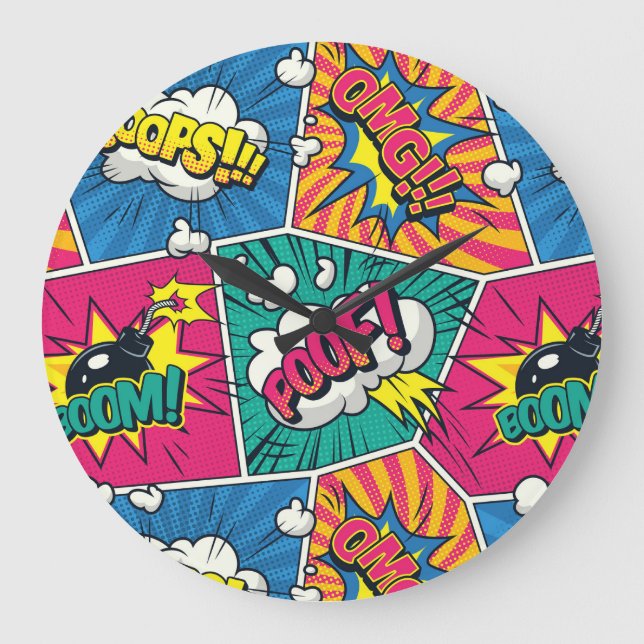 Retro Comic Book Explosion POOF Pop Art Time Large Clock (Front)