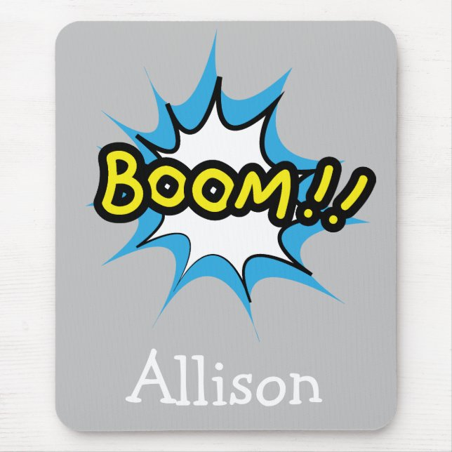 Retro Comic Book Grey Boom Mouse Mat (Front)