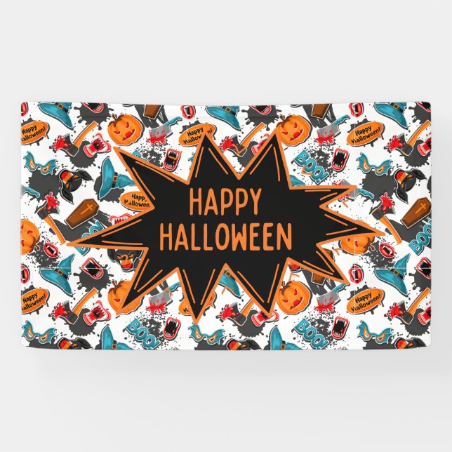 Retro Comic Book Halloween Banner (Horizontal)