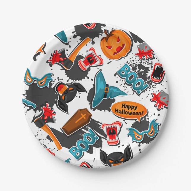 Retro Comic Book Halloween Paper Plate (Front)