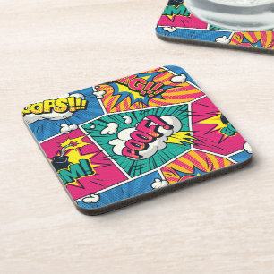 Retro Comic Book Pop Art Onomatopoeia Beverage Coaster
