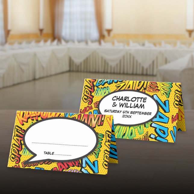 Retro Comic Book Pop Art Personalised Wedding Place Card (Retro Comic Book Pop Art Personalized Wedding Place Card)