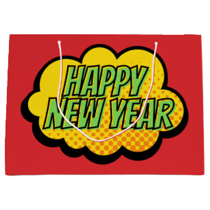 Retro Comic Book Style Happy New Year Large Gift Bag