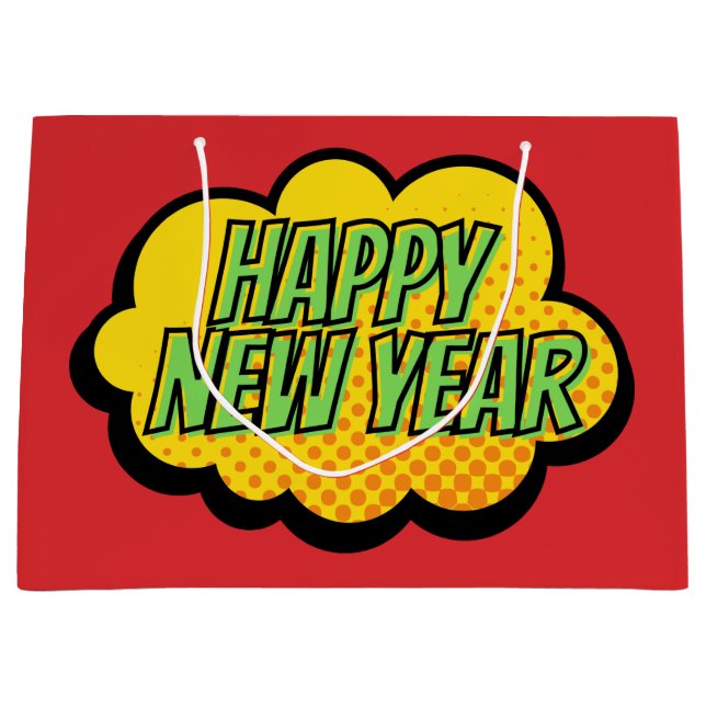 Retro Comic Book Style Happy New Year Large Gift Bag (Front)
