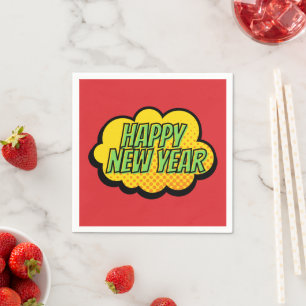 Retro Comic Book Style Happy New Year Napkin