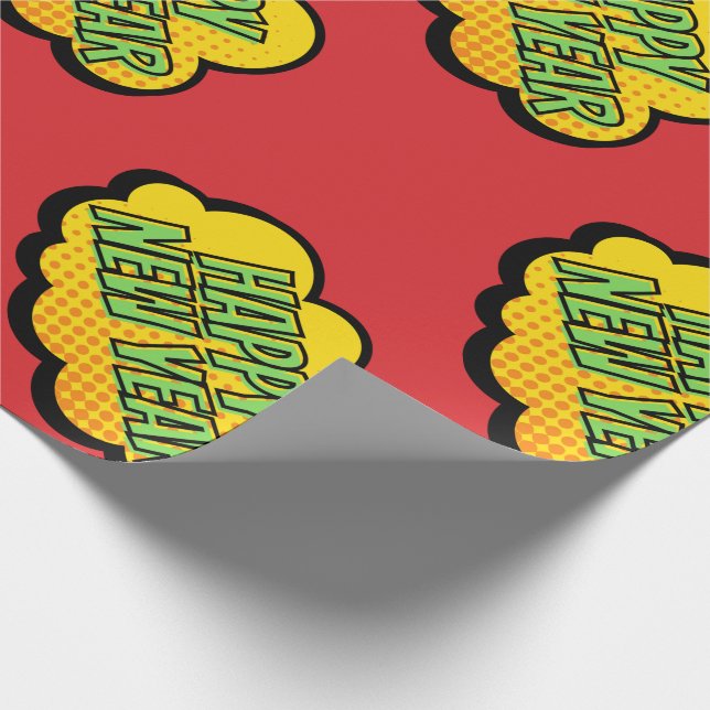 Retro Comic Book Style Happy New Year Wrapping Paper (Corner)