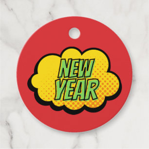 Retro Comic Book Style New Year Favour Tags