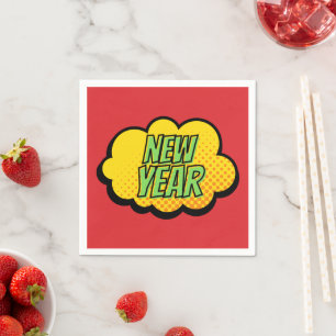 Retro Comic Book Style New Year Napkin