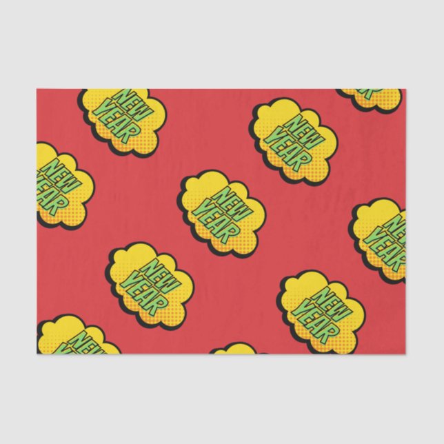 Retro Comic Book Style New Year Tissue Paper (Front)