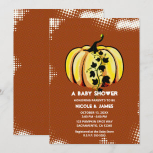 Retro Comic Book Style Pumpkin Fall Baby Shower Invitation