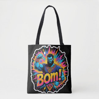 Retro comic explosion muscular superhero.BOM!Power Tote Bag