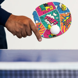Retro Comic Explosion: Vibrant Pop Art Ping Pong Paddle