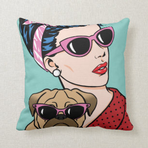 Retro Comic Girl with Dog Pillow