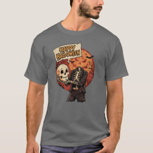 Retro Comic Headless Skeleton Happy Halloween T-Shirt
