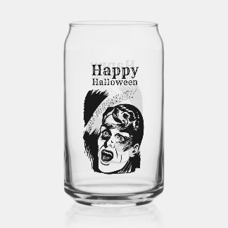 Retro Comic Man Scream Custom Text Halloween Can Glass
