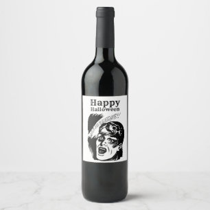 Retro Comic Man Scream Custom Text Halloween Wine Label