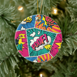 Retro Comic Panel Sound Effects Ceramic Christmas Tree Decoration