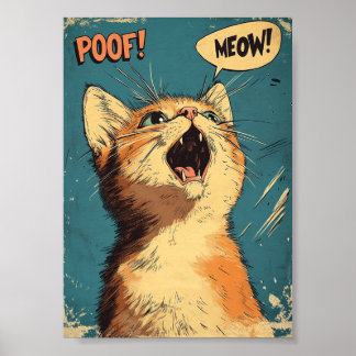 Retro Comic Pop Art Meow Ginger Kitten Cat Artwork Poster