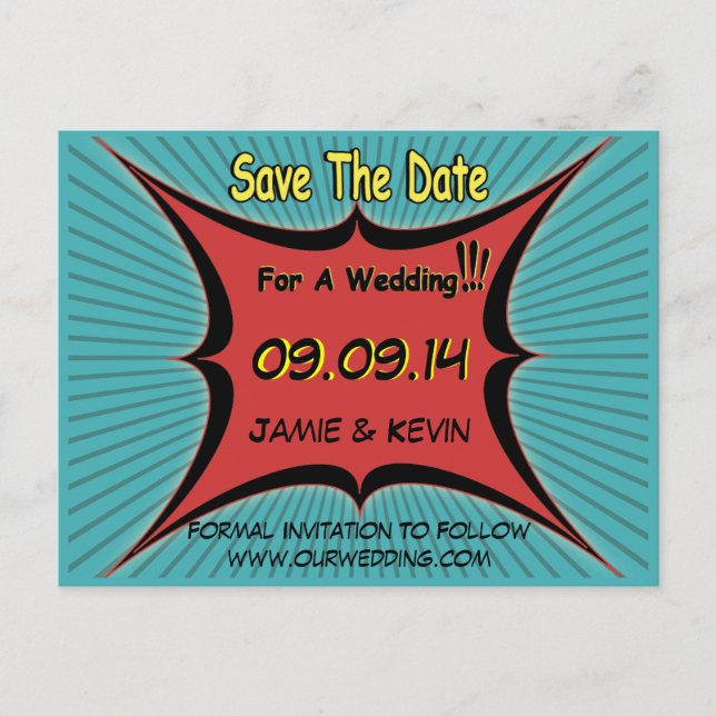 Retro Comic Pop Art Wedding Save The Date Postcard (Front)